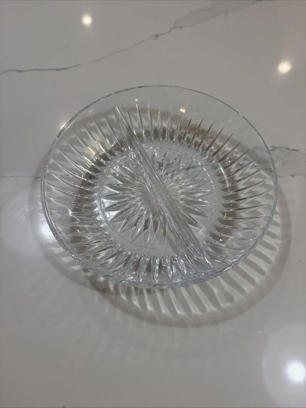 Vintage Crystal Glass Ribbed Divided Relish/Pickle/Candy Dish